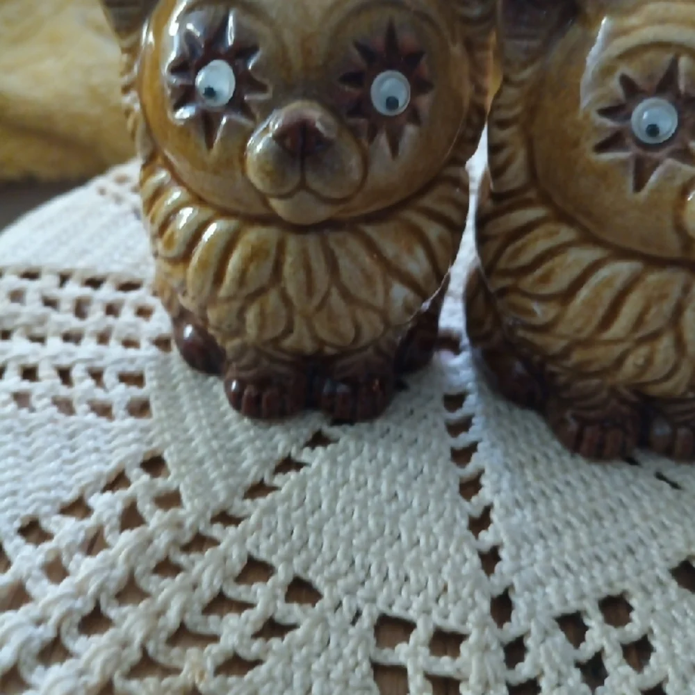 Brown Owl Cat Salt And Pepper Figurines Made In Japan With Google Eyes